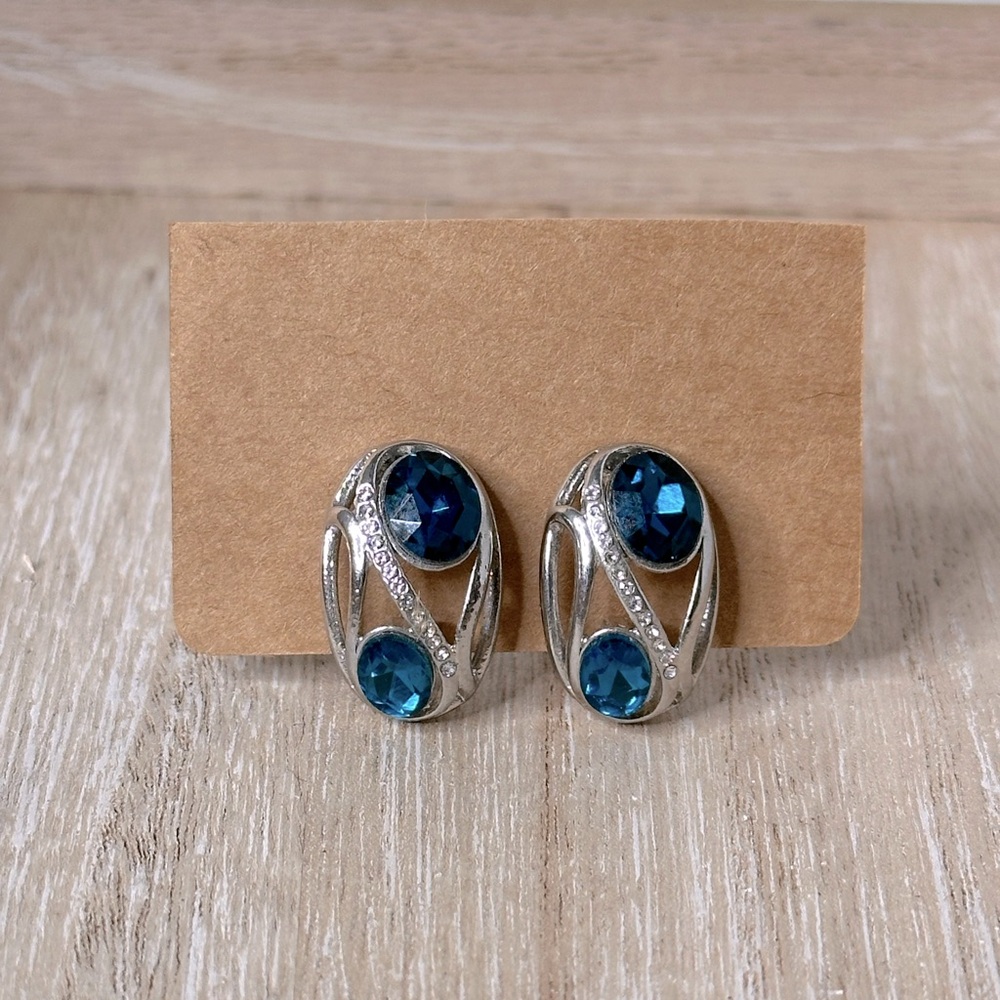 Elegant Blue Gemstone Halo clip on Earrings